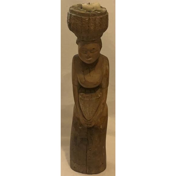 Vintage Hand Carved African women wooden Candle holder - Picture 12 of 15
